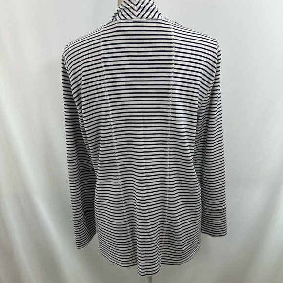 Chico’s Zenergy White Black Striped Open Front Cardigan Duster 12/14 - Picture 4 of 7